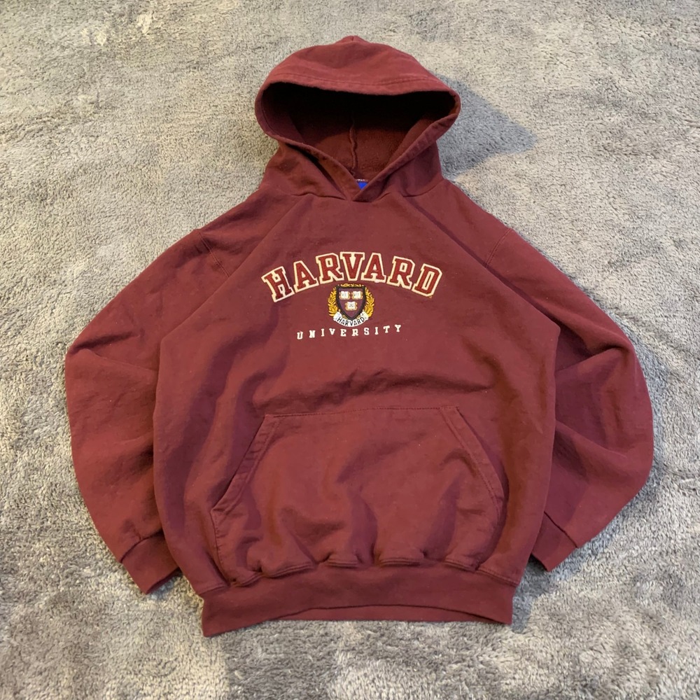 Champion Harvard University Hoodie Maroon Embroidered Crest Pullover XL Mens